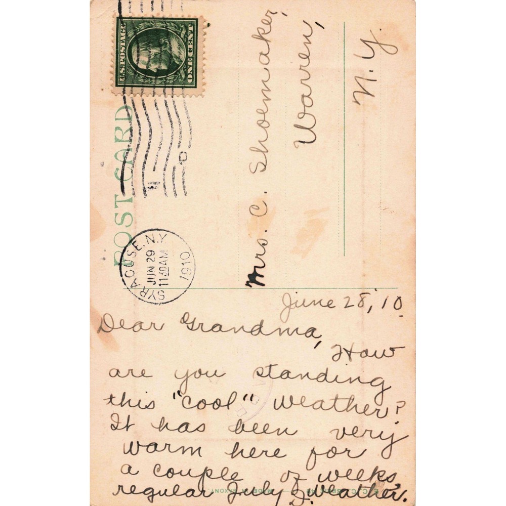 Vintage 1910 Postcard Syracuse NY Postmark Sailboat Steamship Coastal Scene VG - Picture 2 of 2